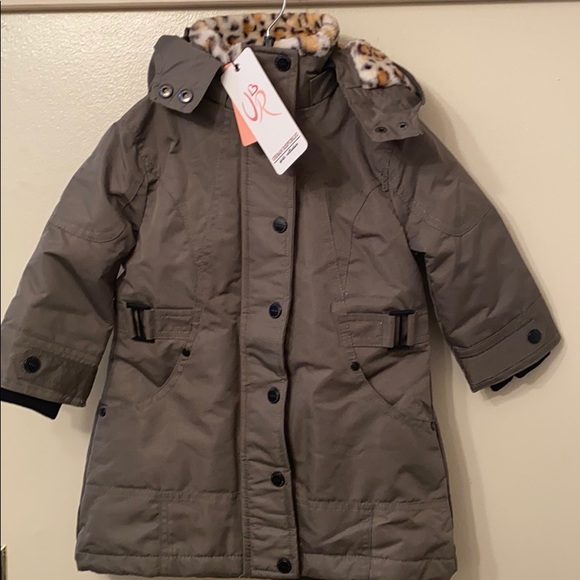 New Urban Republic Girls Olive & soft Leopard coat - Picture 6 of 10